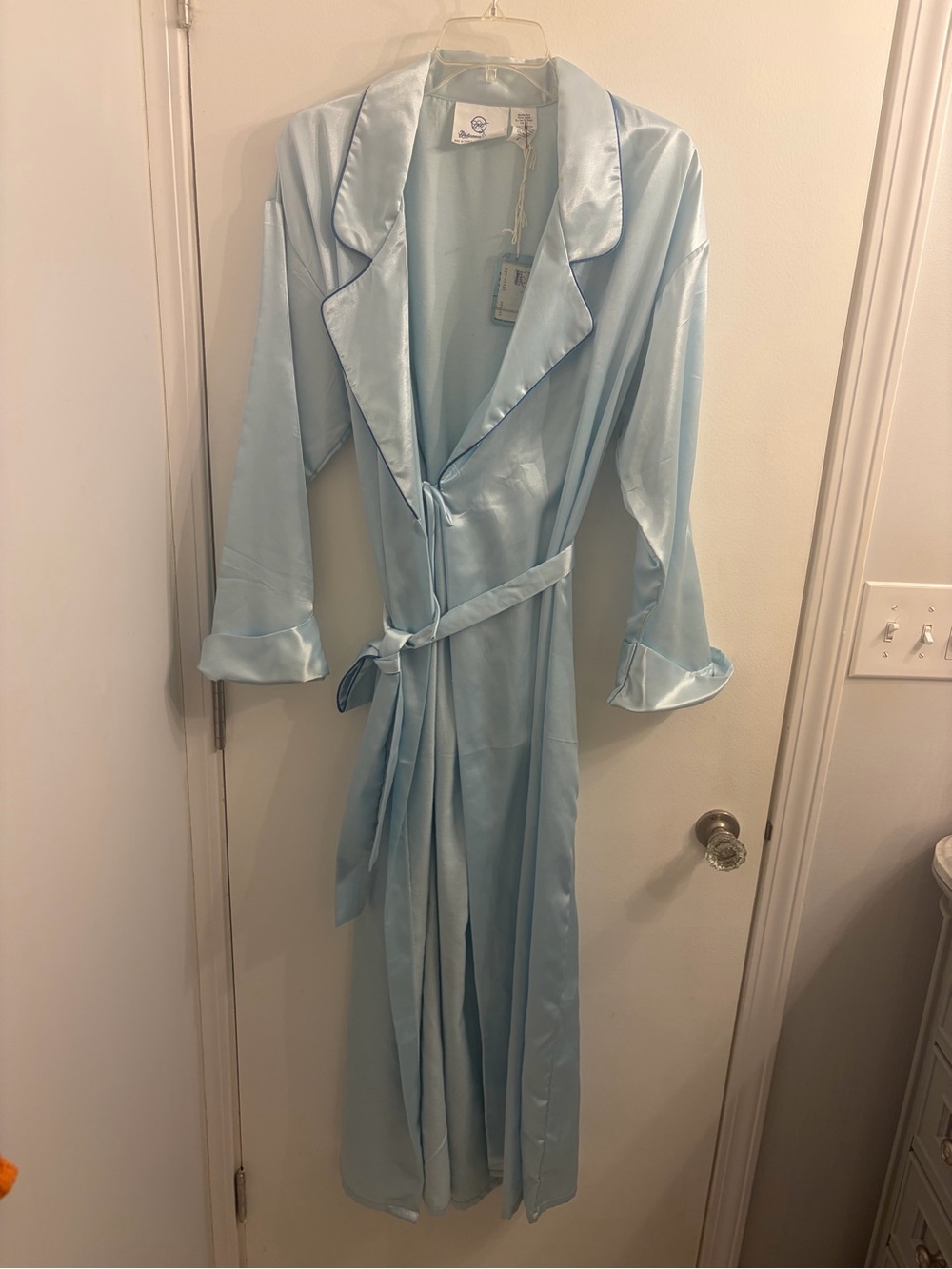 Undercover Light Blue Satin Long Wrap Robe with Belt